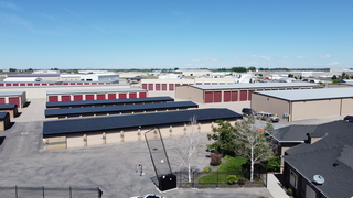 Aerial view of the fenced South Town Storage facility on South Yellowstone Highway in Idaho Falls