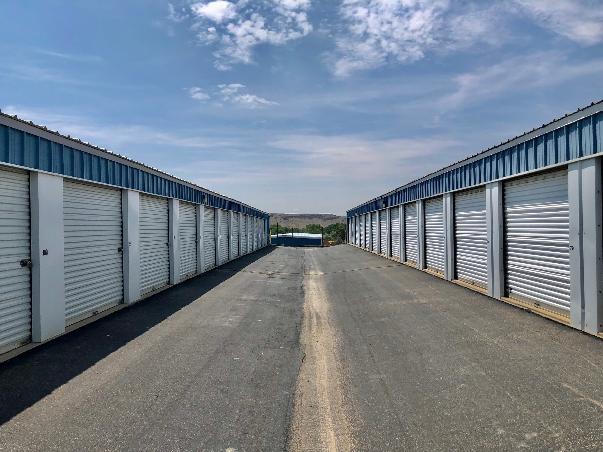 Street leading towards storage units.